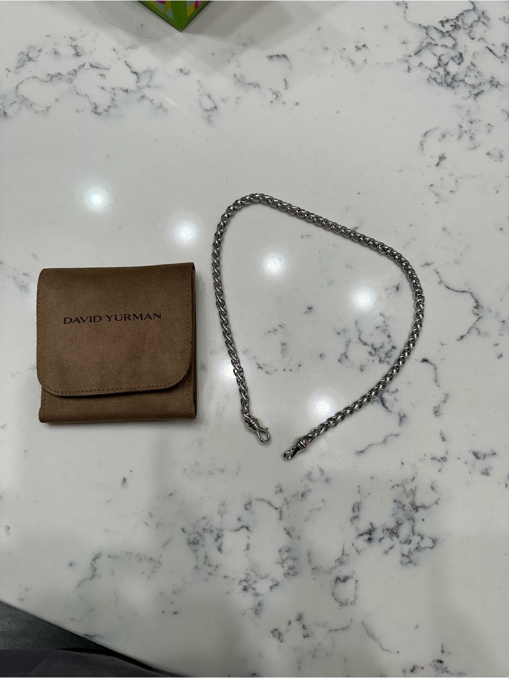 David Yurman Silver Cable-Style Chain with Brown Branded Pouch